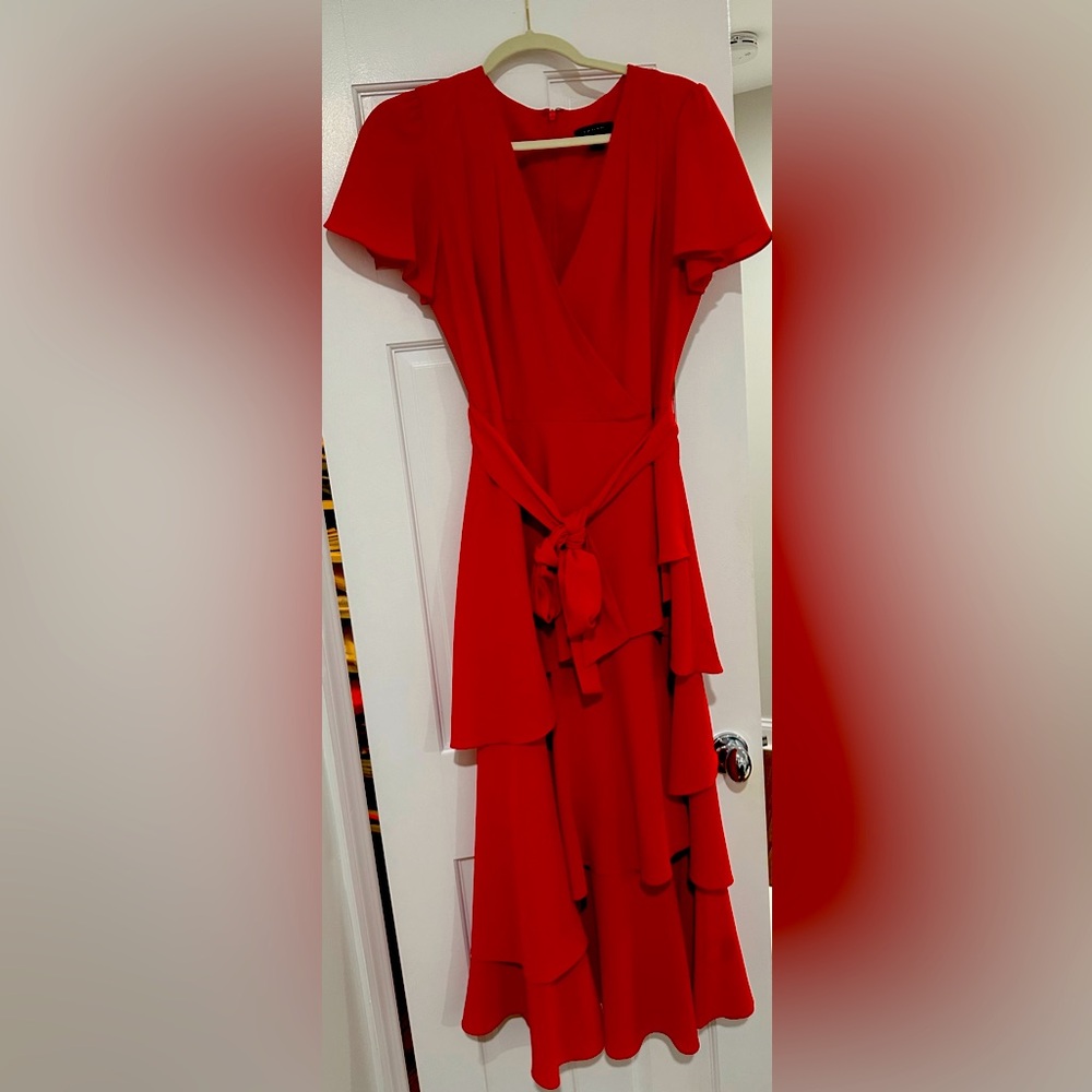 Tahari Red Ruffle Dress